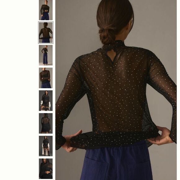 Anthropologie Eva Franco Long-Sleeve Sheer Sparkle Tunic Top - Picture 3 of 4